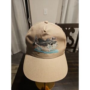 Mmb Men Tan Vtg Bass Embroidered Fishing Mesh Snapback Trucker Usa Hat Cap